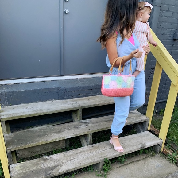 Floral woven Tote with Bamboo Handles - Picture 4 of 8